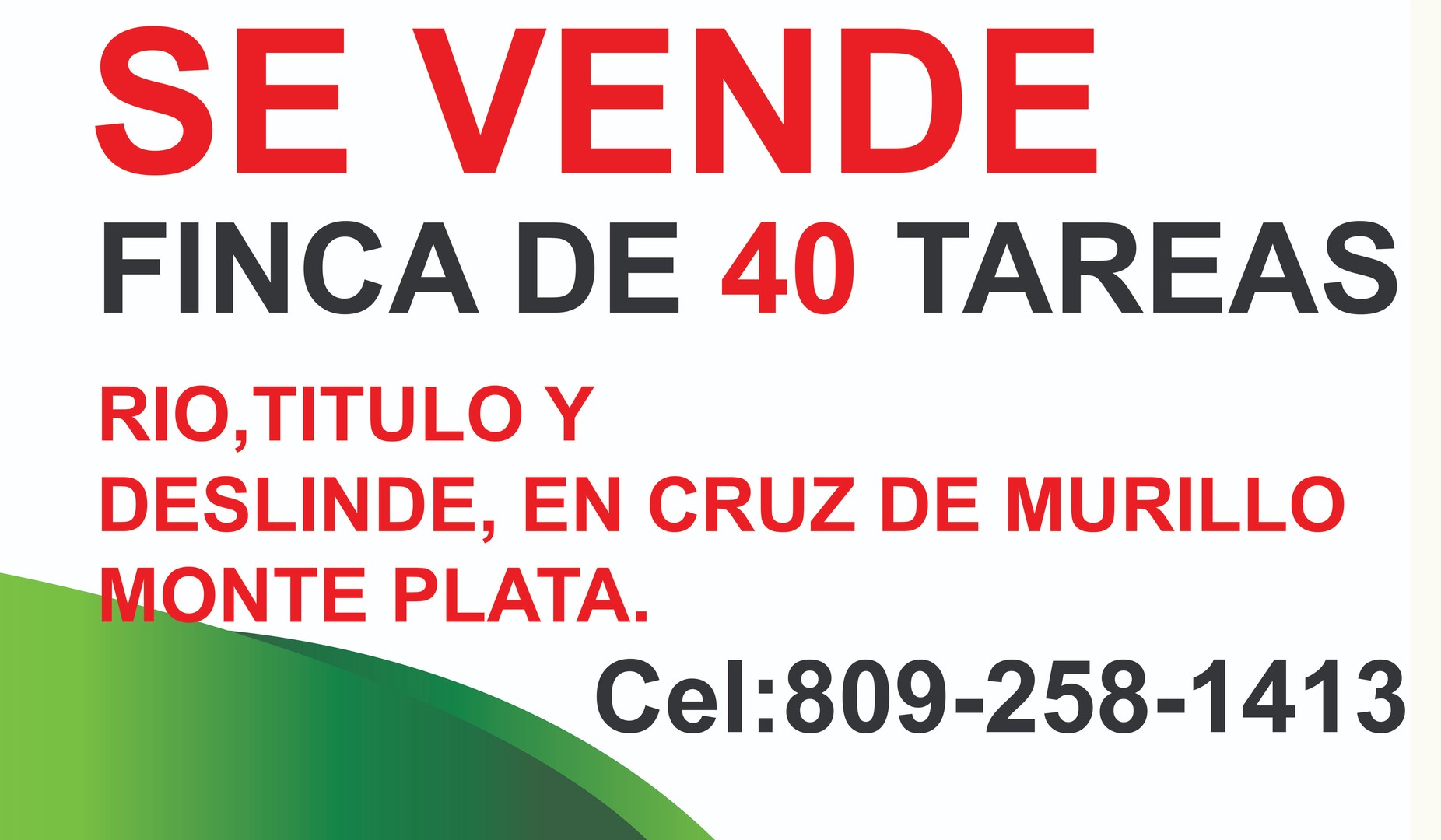 solares y terrenos - Vendo Finca de 40 tareas en Cruz de Murillo. Monte plata.