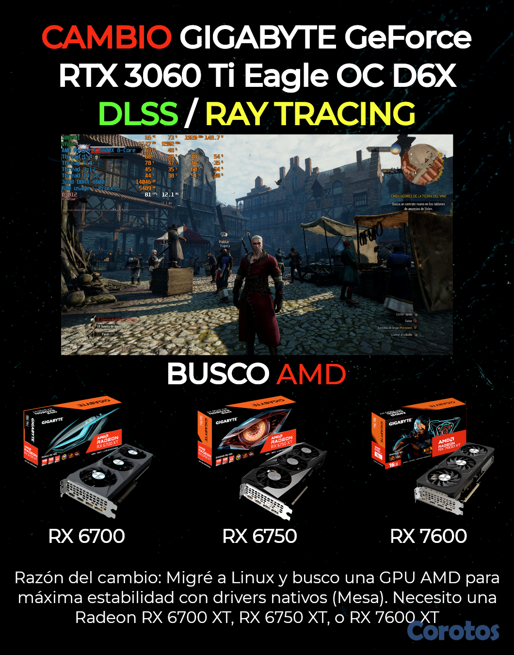 computadoras y laptops - CAMBIO 3060Ti Gigabyte por AMD RX 6700/6750/7600 3