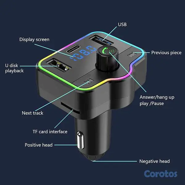 otros electronicos - Transmisor FM  Bluetooth para radio de carro más c 3