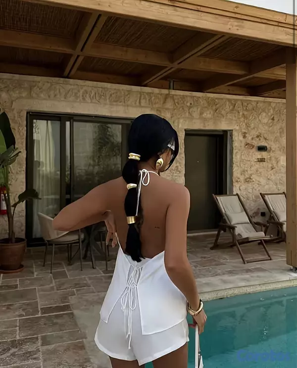 ropa para mujer - Conjunto de Shorts Blancos con Escote Profundo y L 2