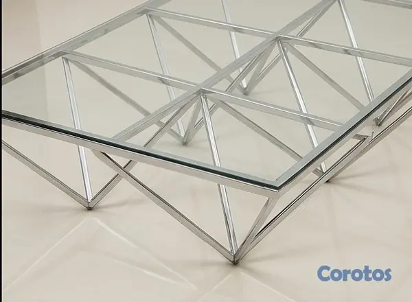 muebles y colchones - Mesa de centro moderna con diseño geométrico - Cristal y Acero
 2
