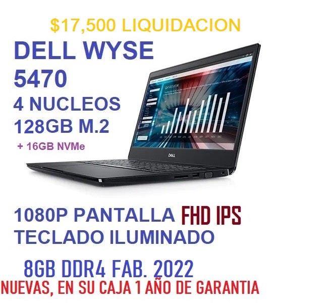 computadoras y laptops - LAPTOP DELL WYSE 5470 14 PG. 4 NUCLEOS 128GB SSD 8GB DDR4 TECLADO ILUMINADO NEW