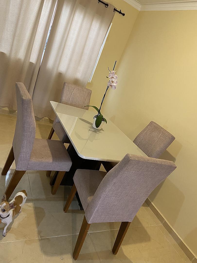 muebles y colchones - MESA DE COMEDOR TOPE DE CRISTAL OFF WHITE 5