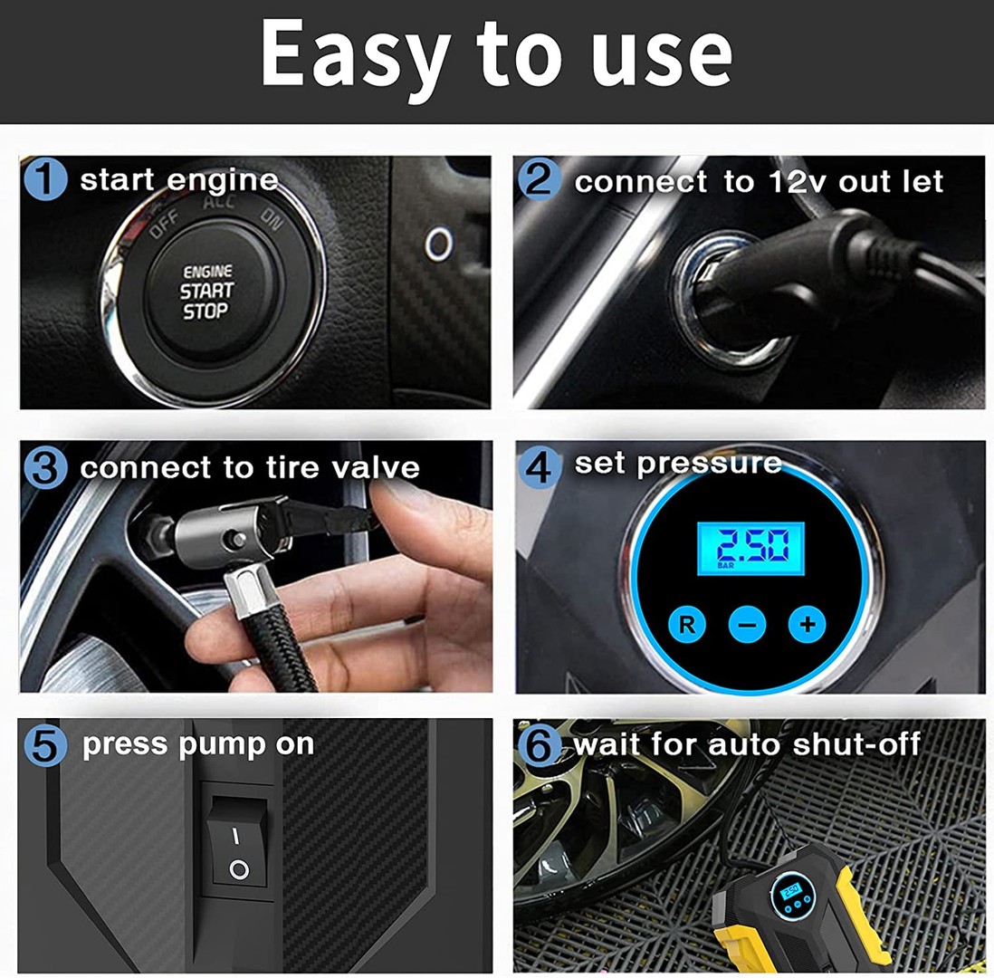 herramientas, jardines y exterior - Compresor De Aire Digital Para Auto Bomba Infladora Portátil  7