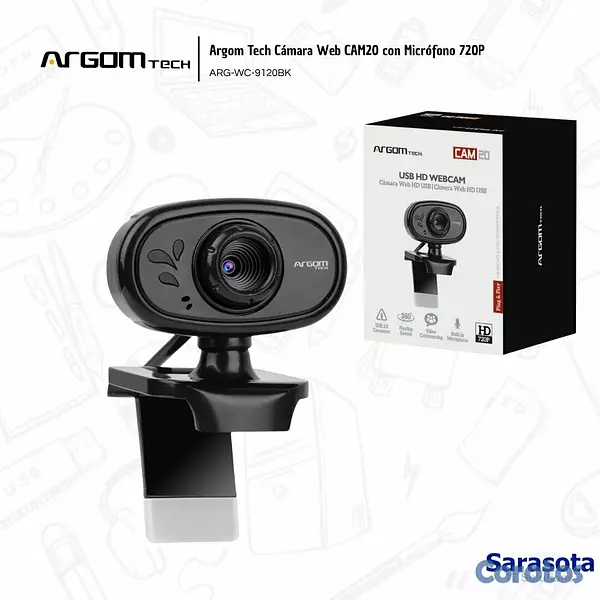camaras y audio - Argom Tech Webcam Usb Hd 720p ARG-WC-9120BK 2