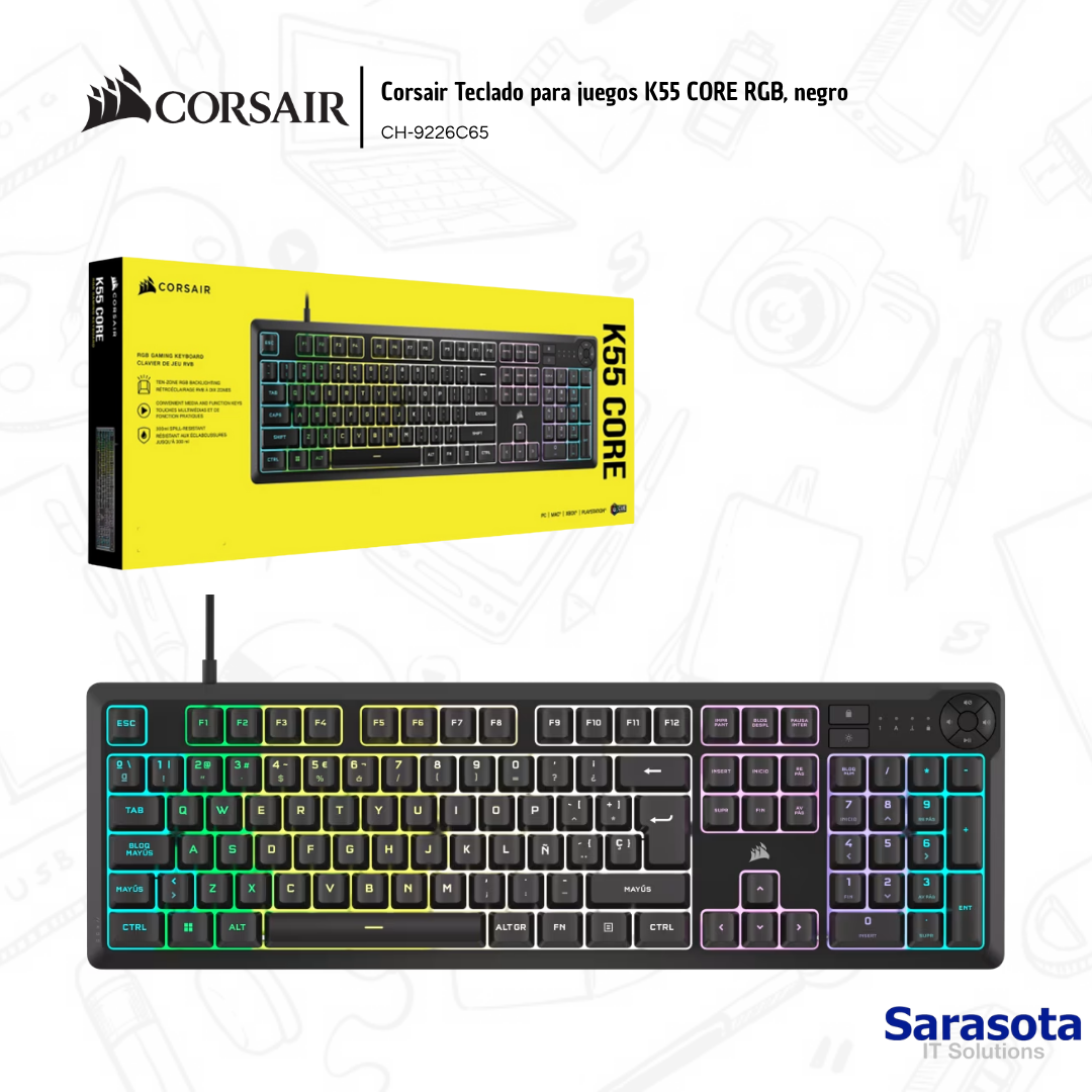 accesorios para electronica - Corsair Teclado para juegos K55 CORE RGB, negro CH 2