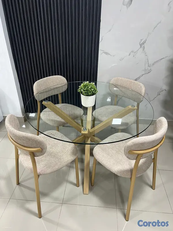 muebles y colchones - JUEGO DE COMEDOR DE 4 SILLAS DE CRISTAL  1