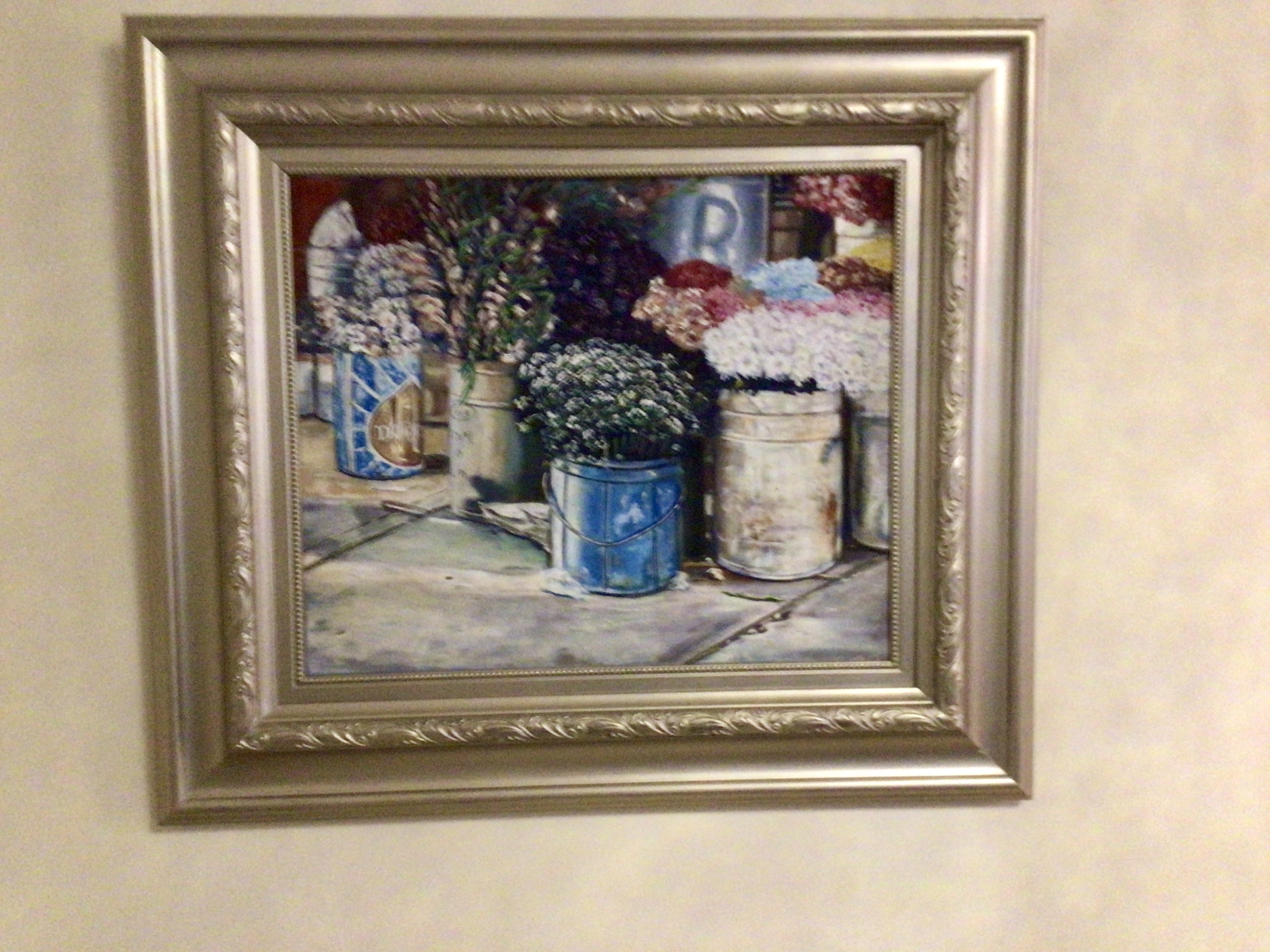 arte y antigüedades - Cuadro Mercado de Flores, del reconocido artista plástico Alberto Bass.