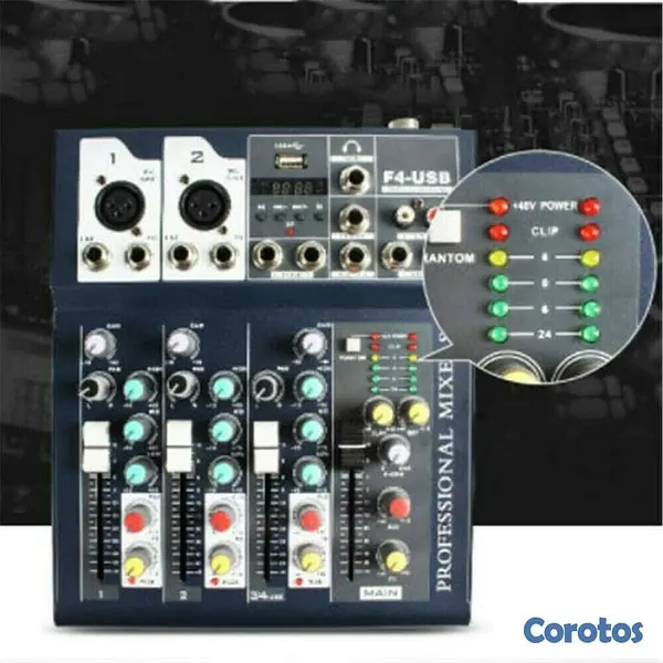 otros electronicos - Mezclador de audio de 4 canales F4-USB mixer amplificador para sonido 3