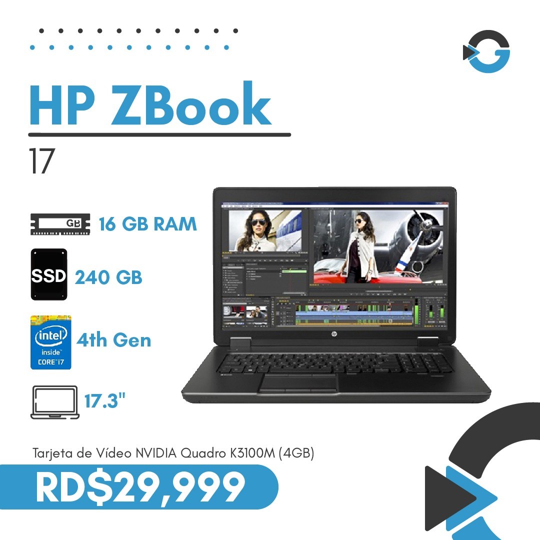 Laptop HP ZBook 17 Core i7 240GB SSD 16GB RAM  (Mouse, Mochila y Cámara Web)