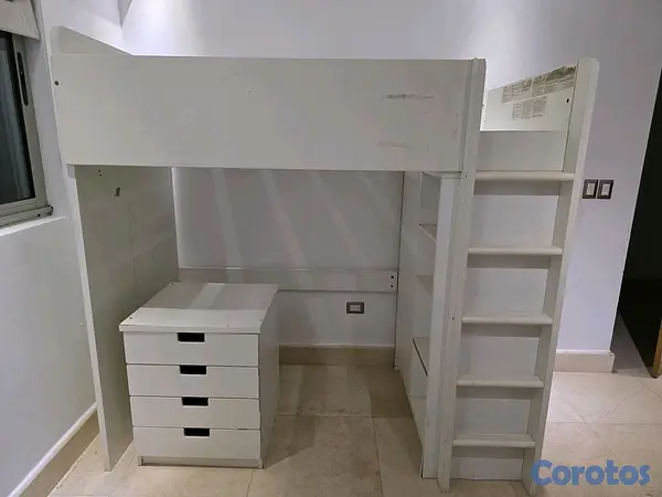 muebles y colchones - cama alta con gavetero y estantes  2