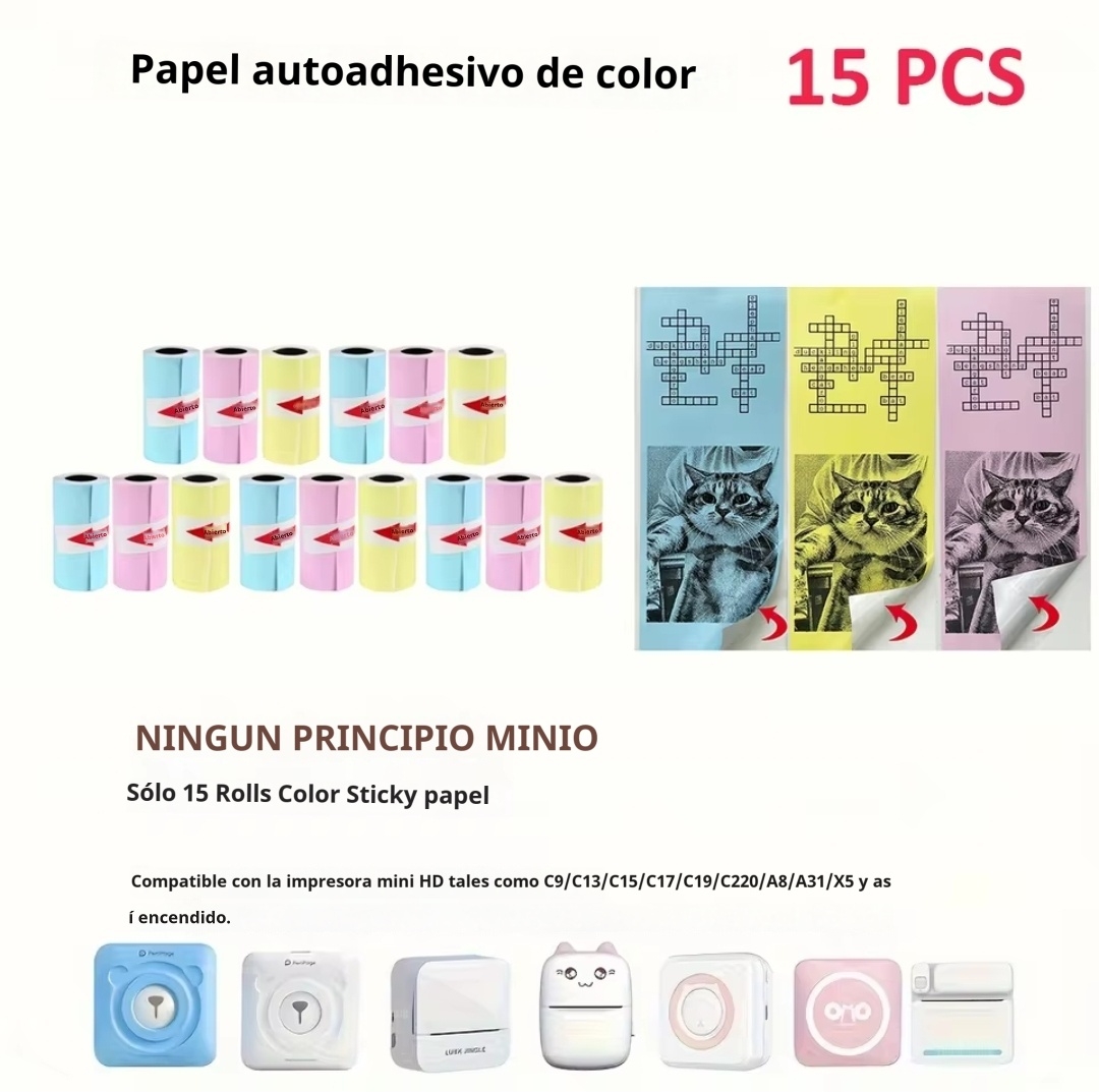 accesorios para electronica - 15  rollos papel adhesivo de colores para mini impresora termica Bluetooth.