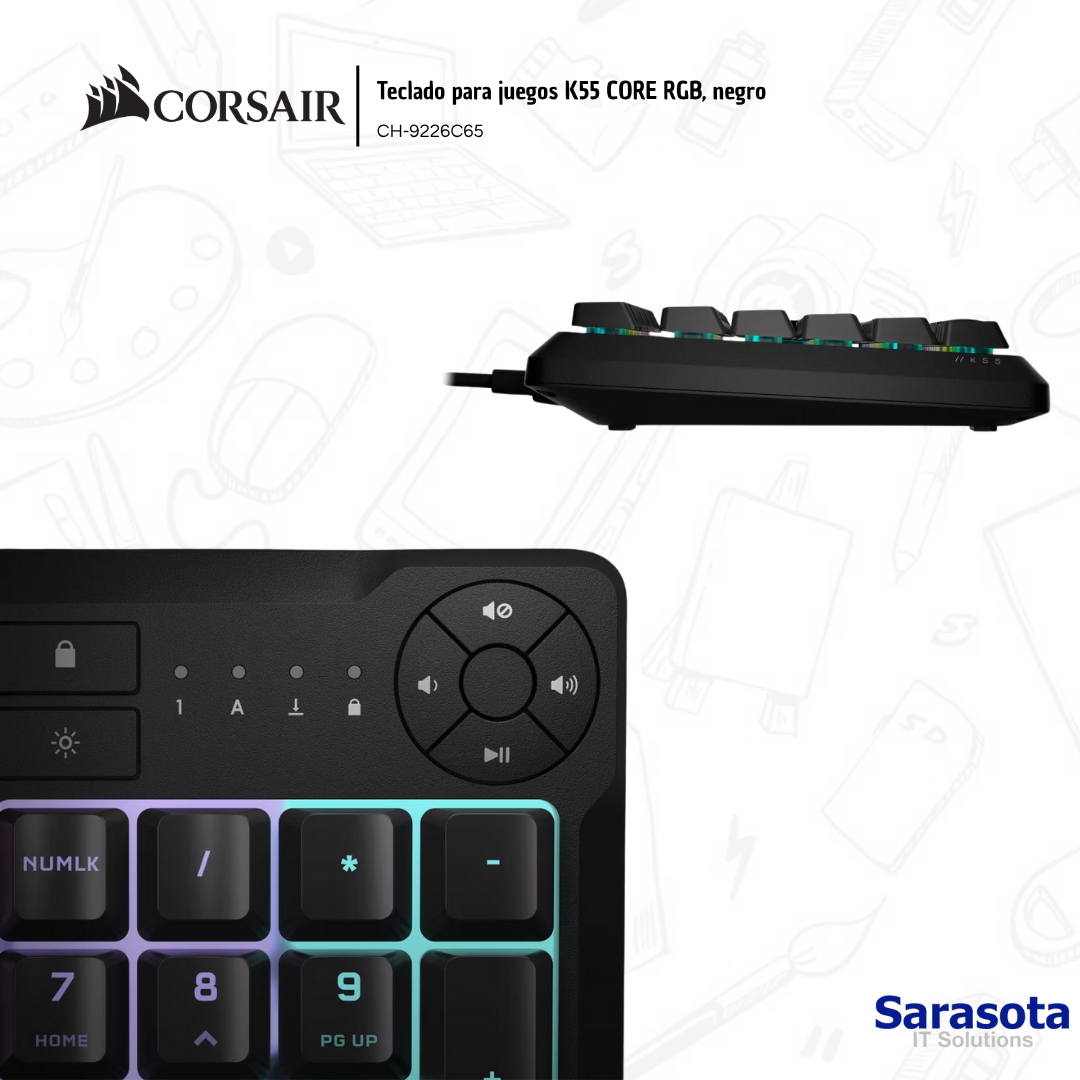 accesorios para electronica - Corsair Teclado para juegos K55 CORE RGB, negro CH 3