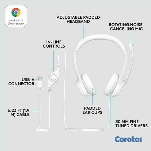 computadoras y laptops - AUDIFONO CON MICROFONO LOGITECH H390 PC BLANCO, INTERNET CLEAR CHAT CONFORT USB, 2