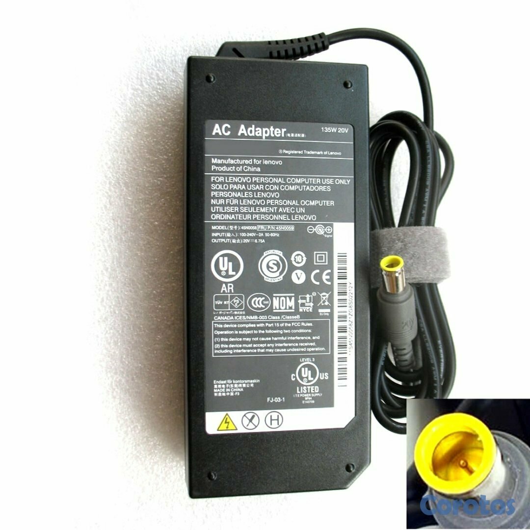 computadoras y laptops - CARGADOR FUENTE PARA LAPTOP LENOVO 90W AC, 20V, 3.25A, PUNTA REDONDA  1