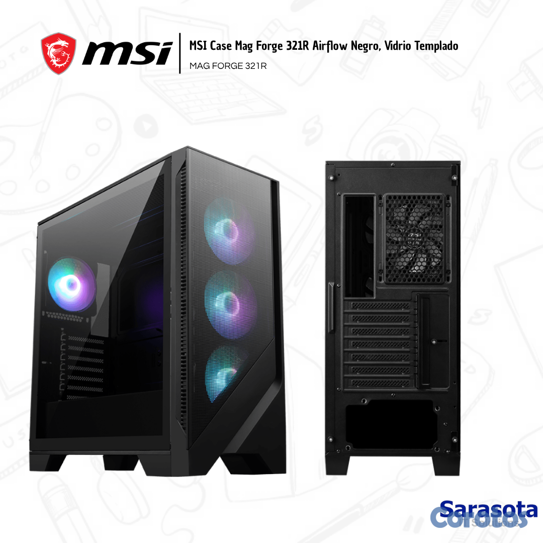accesorios para electronica - MSI Case Mag Forge 321R Airflow Negro, Vidrio Temp 1