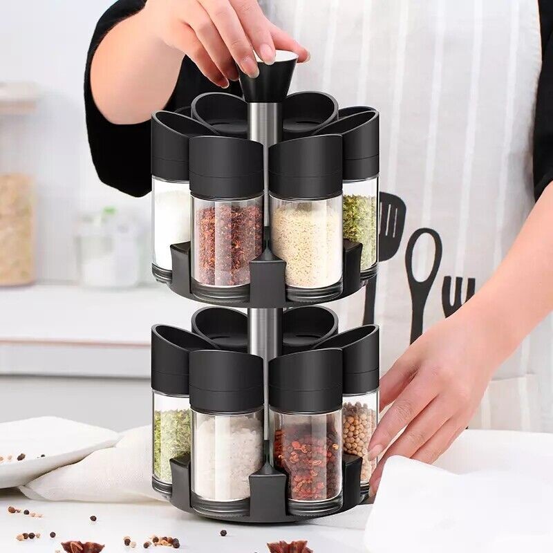 cocina - Especiero 12 piezas Botellas giratorias 360 grados Set de acero inoxidable 1