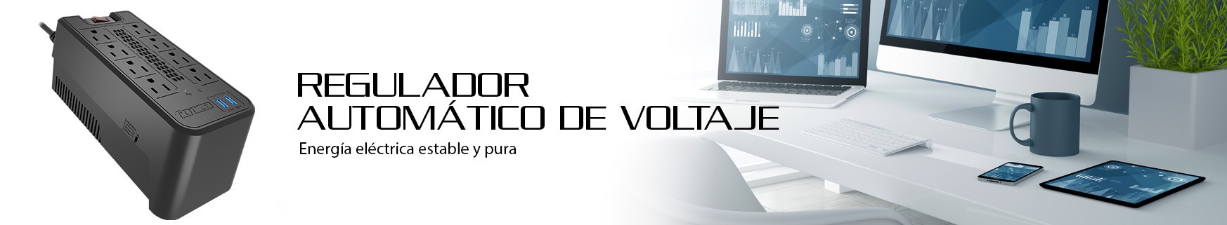 computadoras y laptops - REGULADOR DE VOLTAJE FORZA 2200VA, REGLETA 8 SALIDAS 110V/1000W, 2 USB (IN,OUT), 1