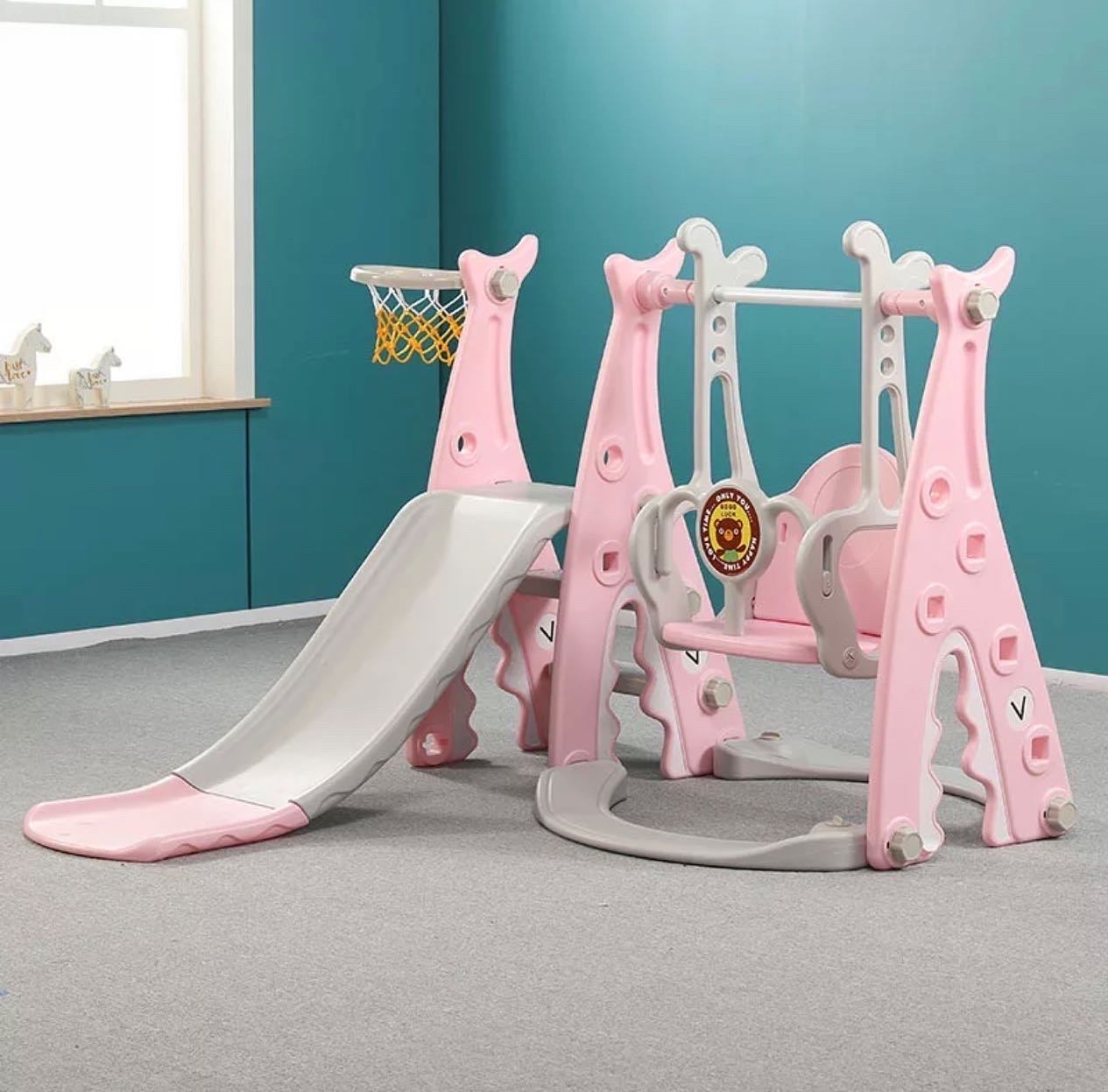 juguetes - Juego para niños para niños 3 en 1 : Columpio - tobogán Nuevo azul y rosa 5