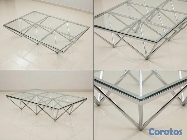 muebles y colchones - Mesa de centro moderna con diseño geométrico - Cristal y Acero
 5