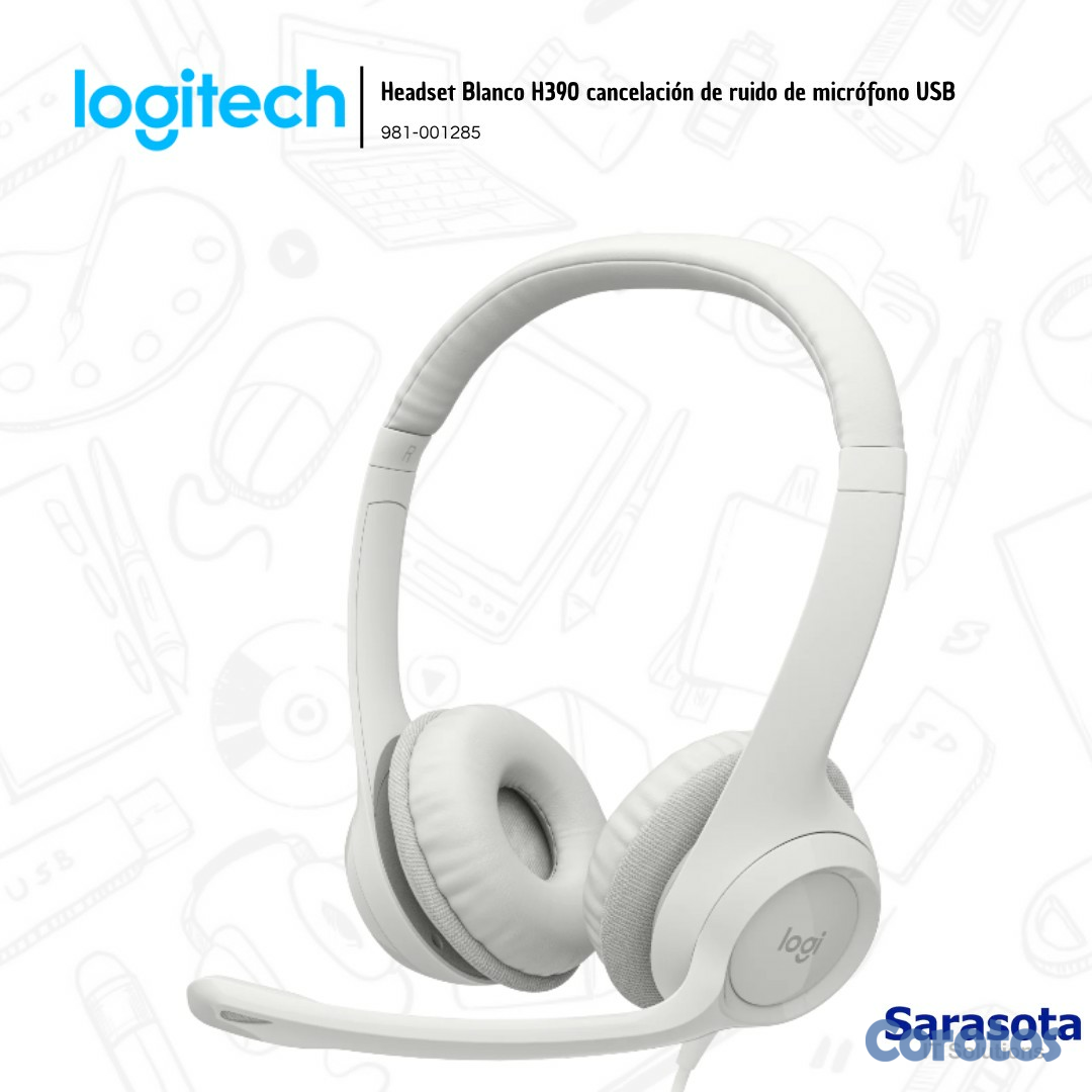 camaras y audio - Logitech Headset Blanco H390 cancelación de ruido  2