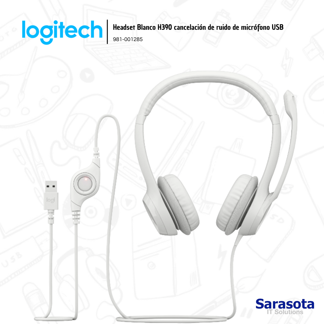 camaras y audio - Logitech Headset Blanco H390 cancelación de ruido  1