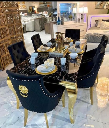 muebles y colchones - Juego de comedor 6 silla en acero inoxidable tpoe de mármol 