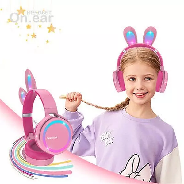 accesorios para electronica - Auriculares inalámbricos con Orejas de conejo para niñas, audifonos tiktok  3