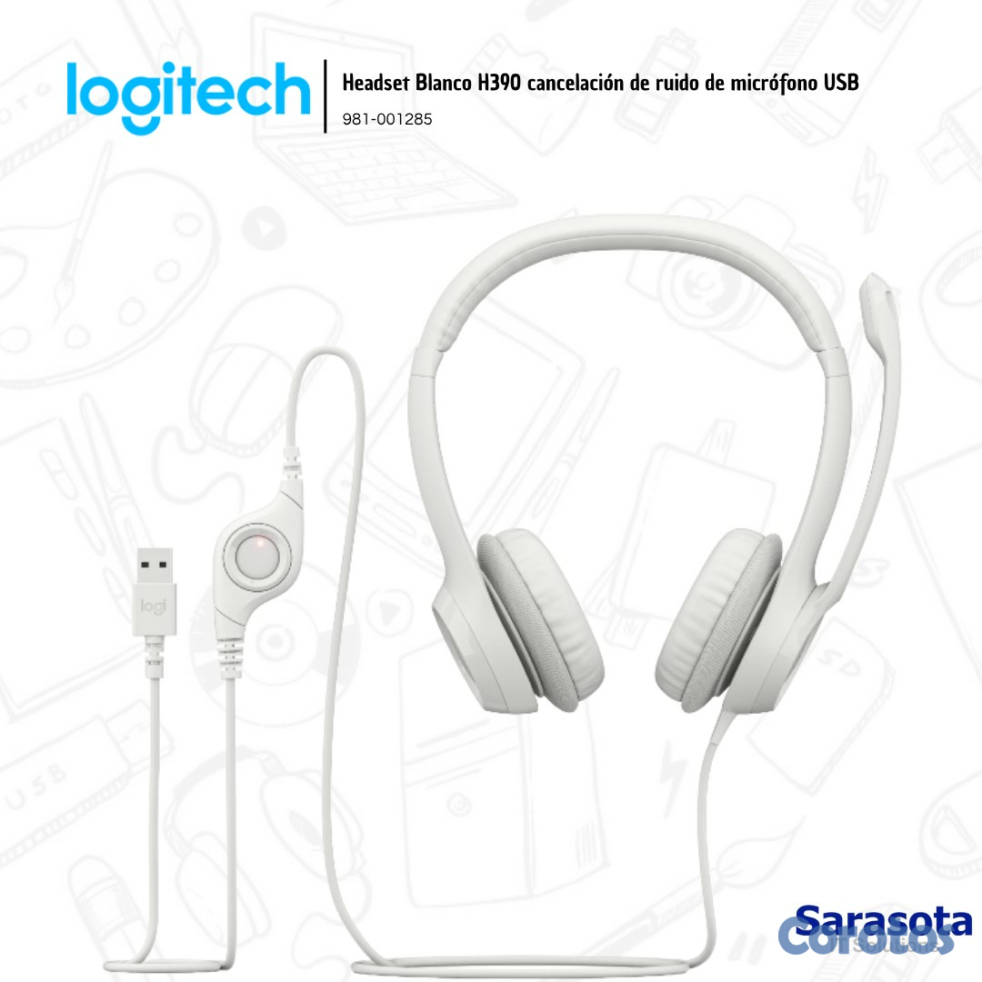 camaras y audio - Logitech Headset Blanco H390 cancelación de ruido  3