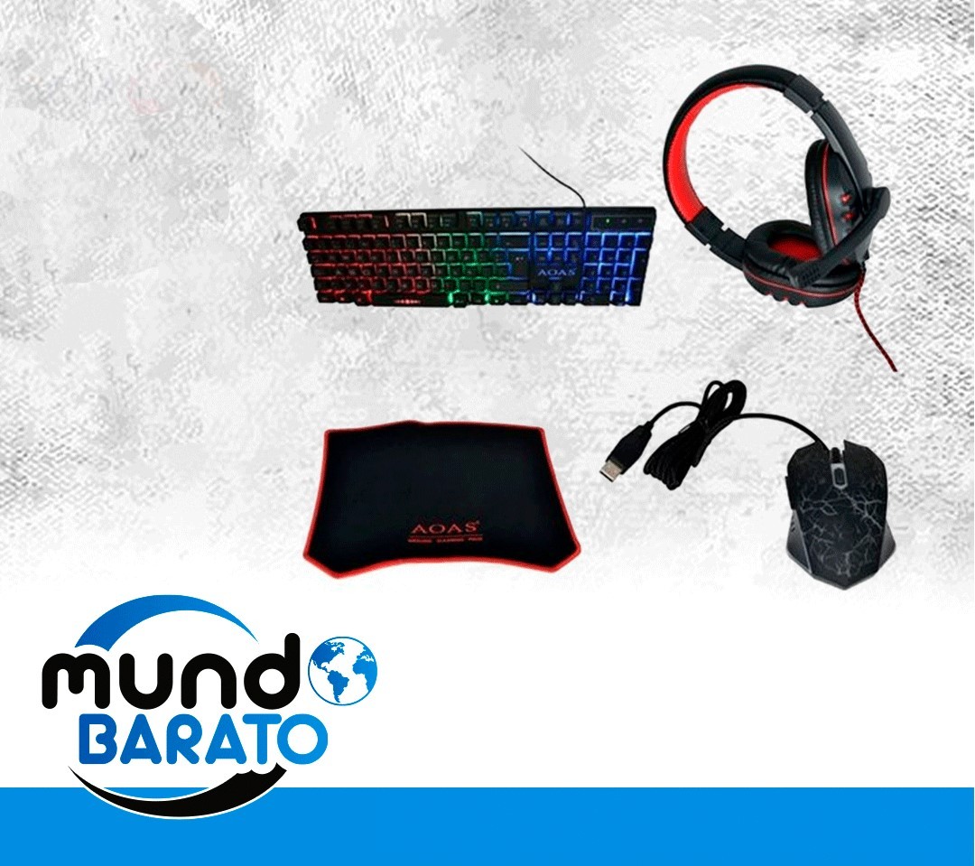 accesorios para electronica - Kit de Gamer Juego Combo Teclado + Mouse + Audifonos + Mouse pad gaming 0