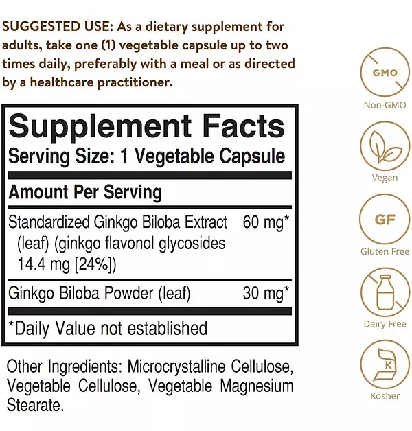 Salud y Equipamiento Médico - Super Ginkgo Biloba Solgar Cerebral Sistema Nervioso 120 Cap 2