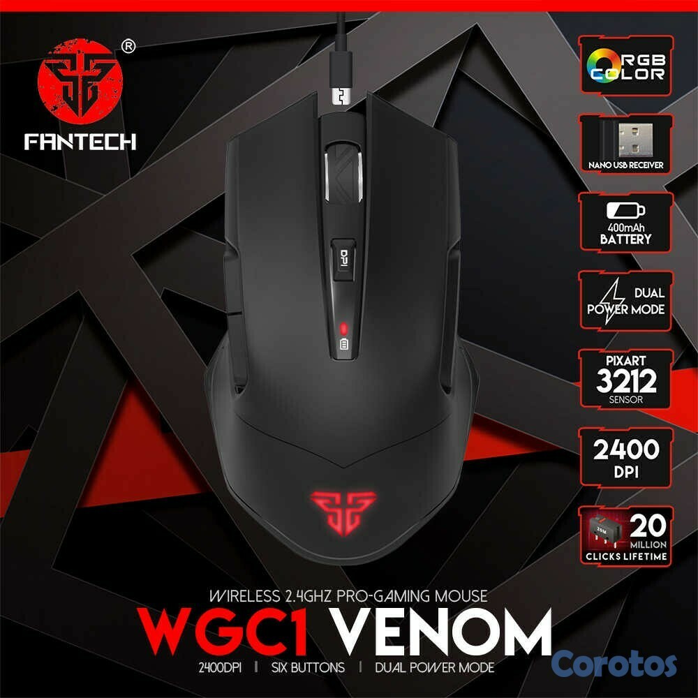 computadoras y laptops - MOUSE Fantech GAMING INALAMBRICO, RECARGABLE  1
