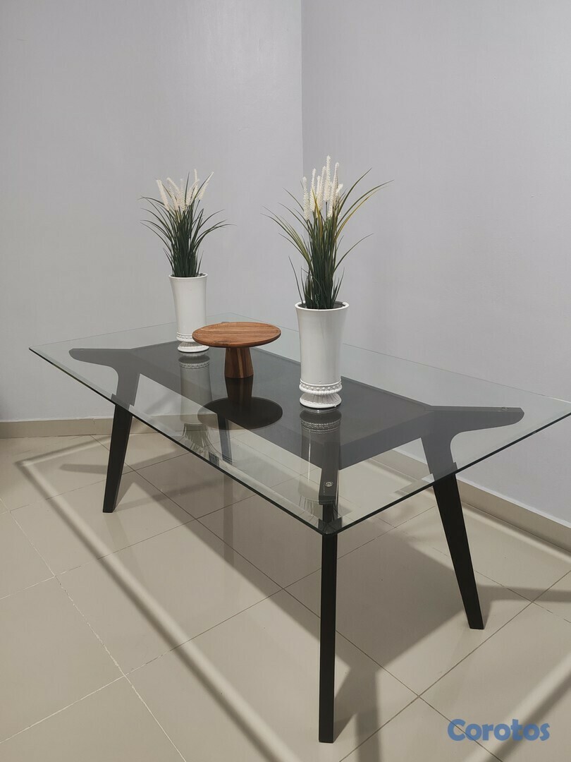 muebles y colchones - Comedor de cristal color Marrón de 6 sillas 1