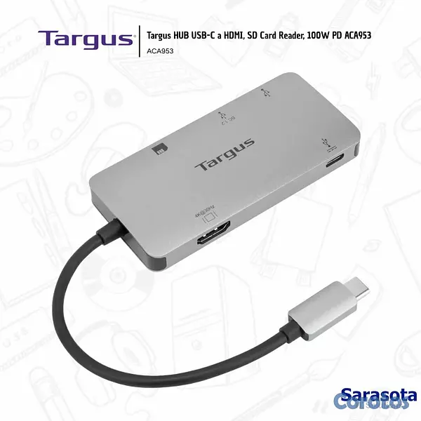 accesorios para electronica - Targus HUB USB-C a HDMI, SD Card Reader, 100W PD A 2