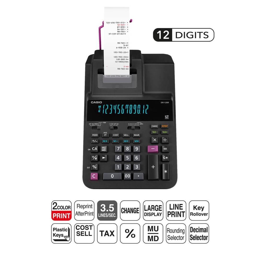 impresoras y scanners - ALCULADORA ,SUMADORA CASIO CON PAPEL, DR-120R ,12 DIGITOS, USO PESADO 