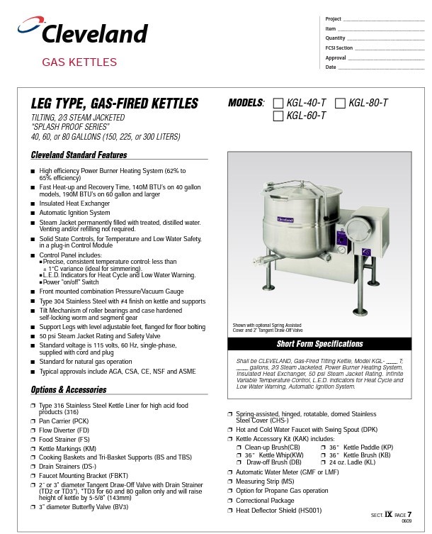equipos profesionales - Marmita de 40 gls., Cleveland 4