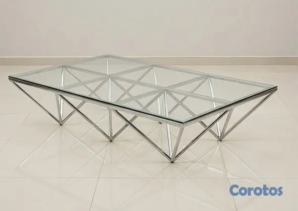 muebles y colchones - Mesa de centro moderna con diseño geométrico - Cristal y Acero
 3