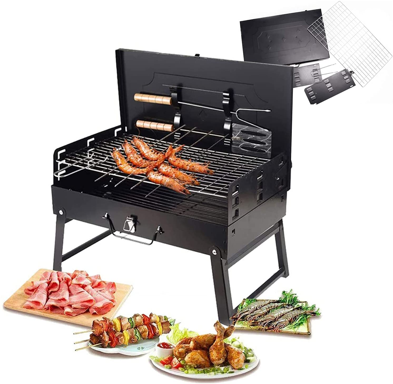 herramientas, jardines y exterior - KIT BBQ ASADERO PORTATIL DE PARRILLADA A CARBON 1