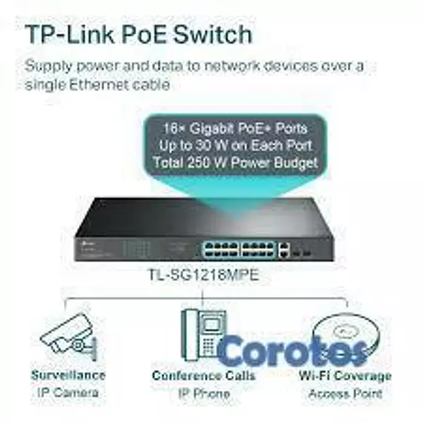 computadoras y laptops - SWITCH 18 PUERTOS TP-LINK   18 PUERTOS Y 16 POE+ 6