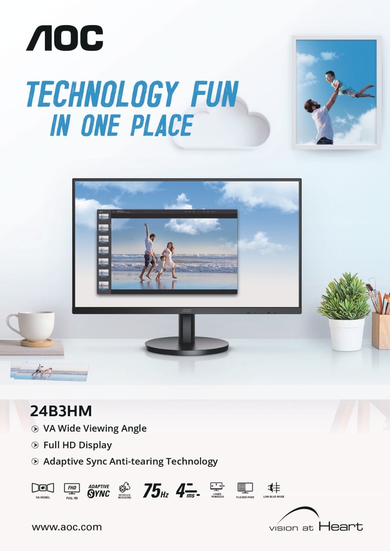 computadoras y laptops - MONITOR AOC MODELOS NUEVOS  24 pulgadas FHD 1920X 1080, VESA, 4MS HDMI 75HZ, VGA