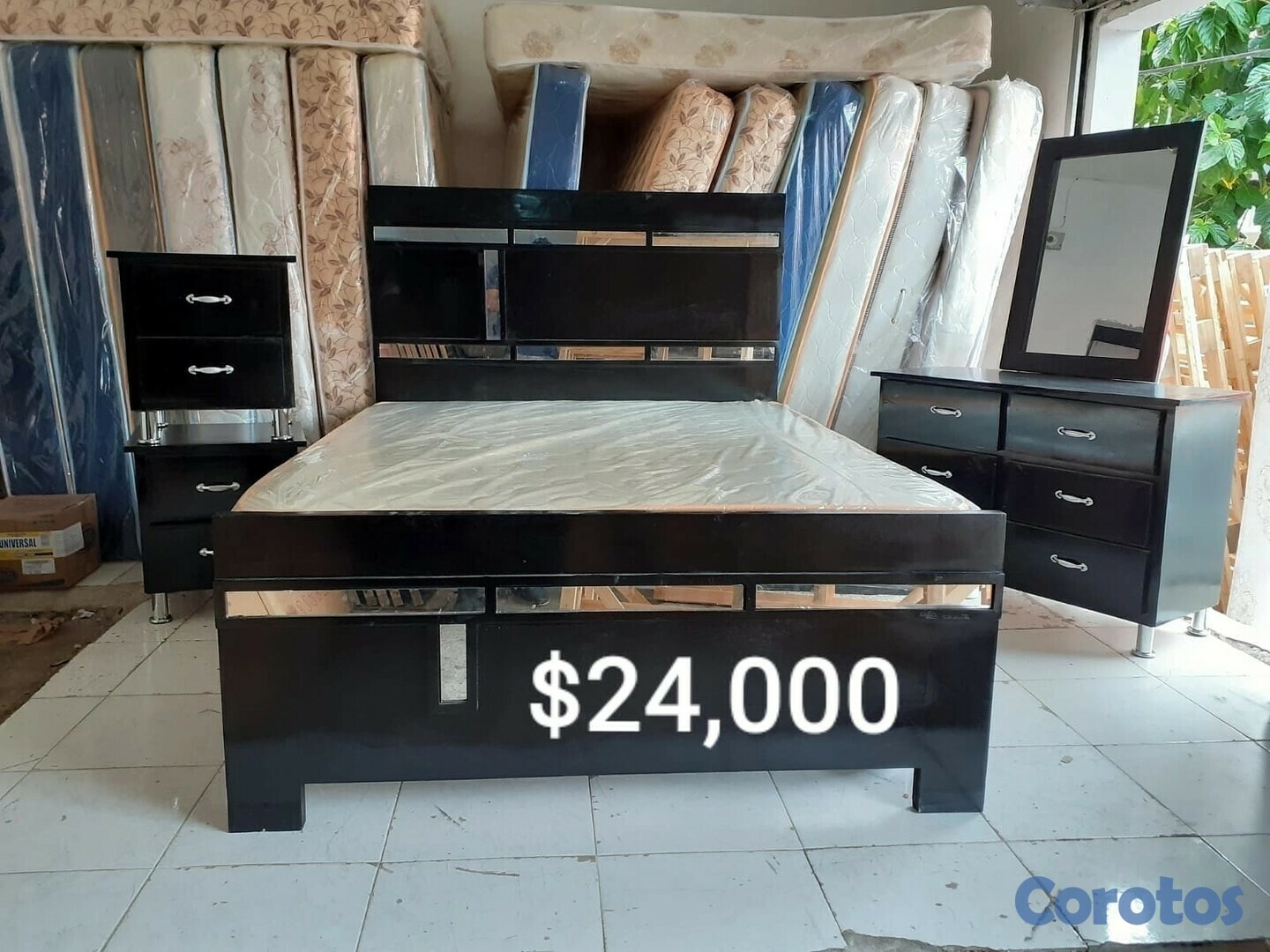 muebles y colchones - Juego de Habitacion Negro con Colchon Incluido Juego de Habitación