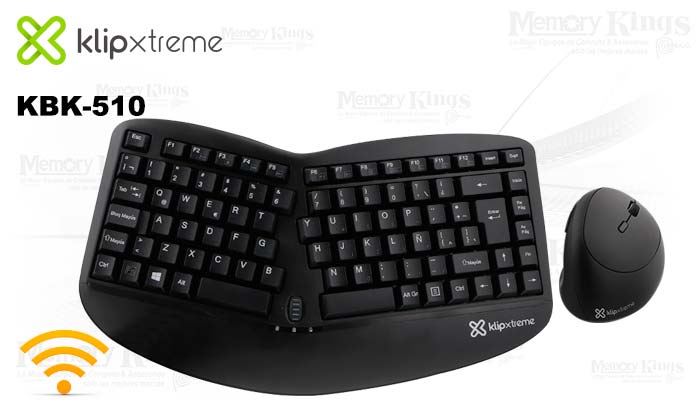 computadoras y laptops - TECLADO MOUSE KLIPX, INALAMBRICO, ERGONOMICO, MULTIMEDIA, BLACK, ESPAÑOL