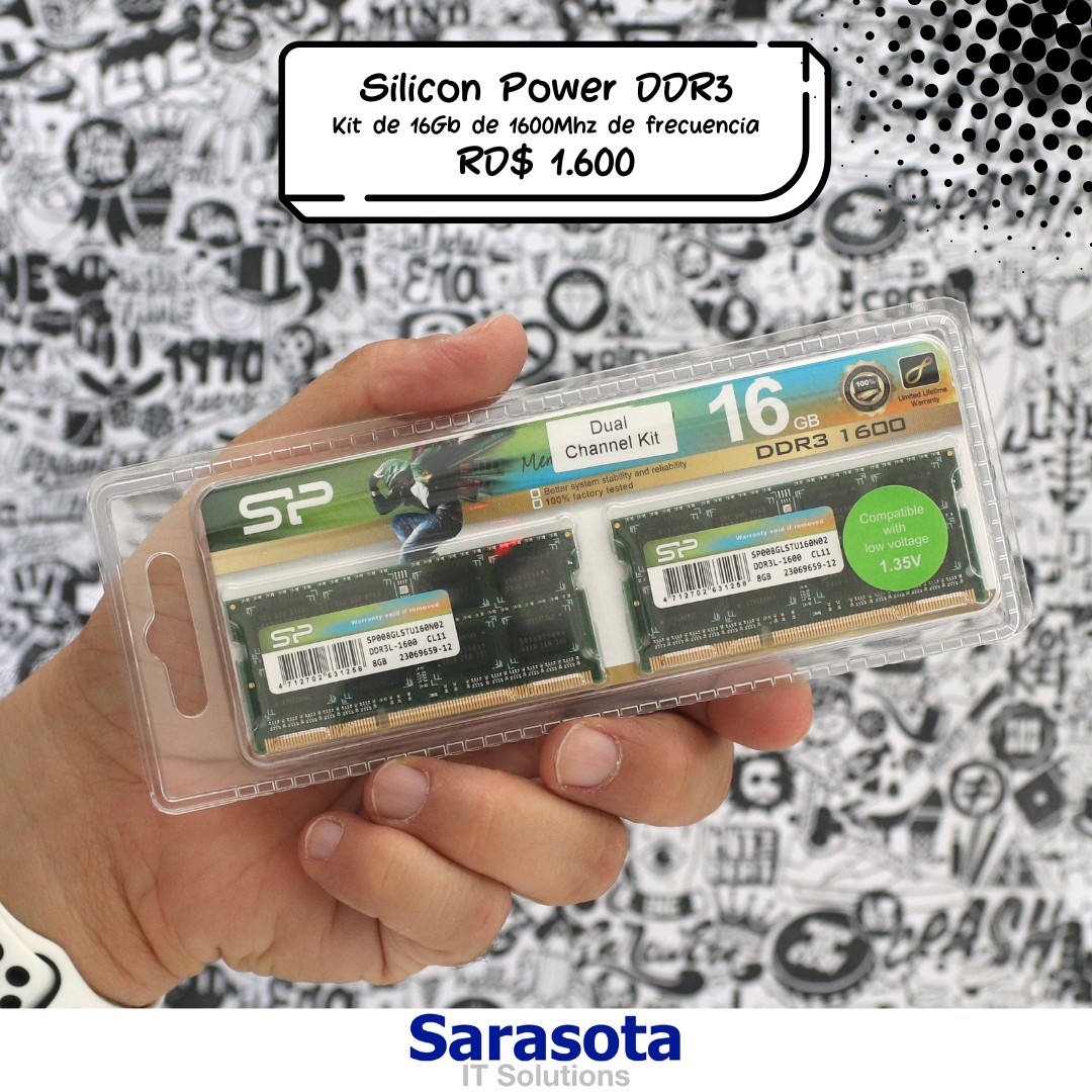 computadoras y laptops - Kit DDR3 16Gb Silicon Power DDR3 o DDR3L 1600Mhz (Somos Sarasota)
 0
