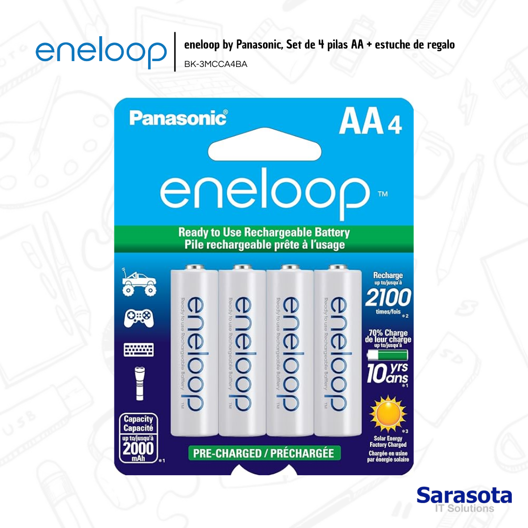 accesorios para electronica - Eneloop by Panasonic, Set de 4 pilas AA + estuche  0