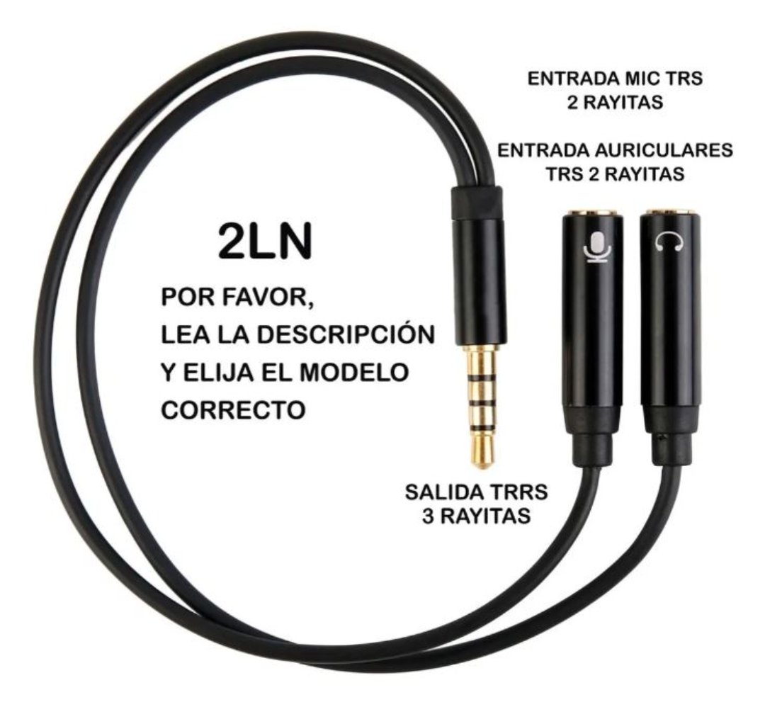 Adaptador divisor de audio audífono y micrófono con conector 3.5mm 2