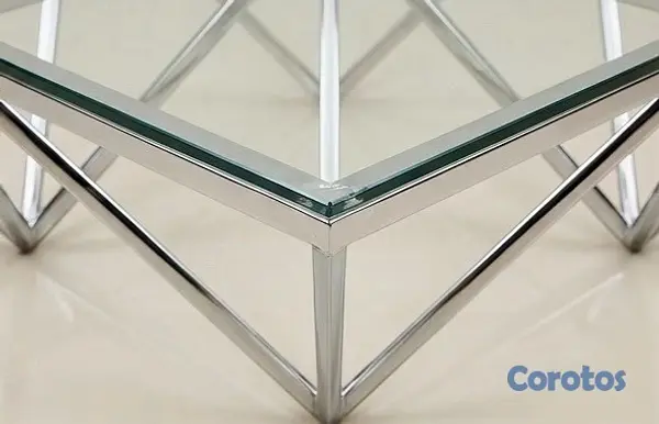 muebles y colchones - Mesa de centro moderna con diseño geométrico - Cristal y Acero
 4