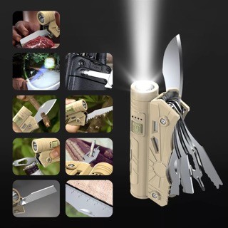 hobby y coleccion - Navaja Tactica Multifuncion Con Linterna Power Bank FOCO LUZ LED 1