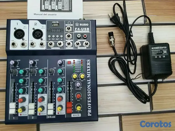otros electronicos - Mezclador de audio de 4 canales F4-USB mixer amplificador para sonido 7