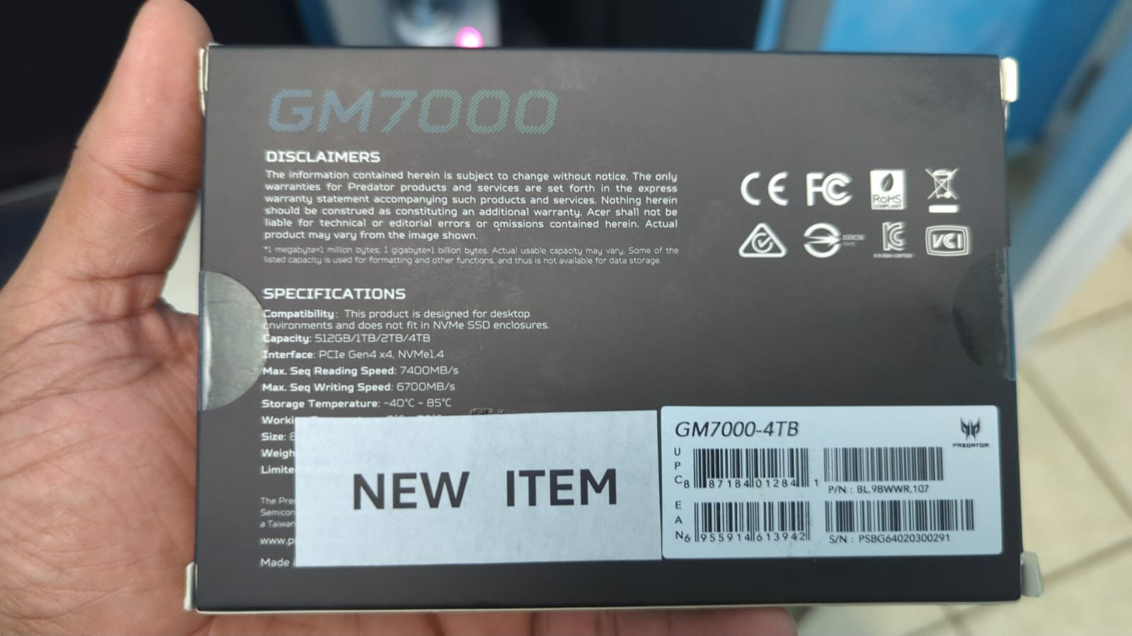 computadoras y laptops - Acer Predator GM7000 SSD 4TB M.2 SSD 2280 NVM 1