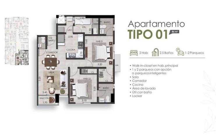 apartamentos - Apartamento en venta #23-1898 ascensor, parqueo cubierto, 1 dormitorio, walking  7
